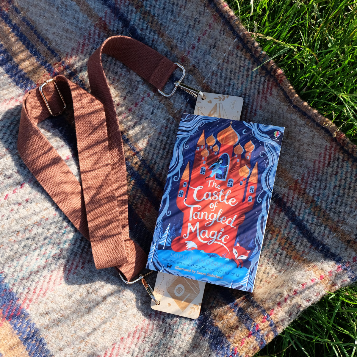 Bookmark Purse Book Carrier | Wooden Crossbody Book Strap