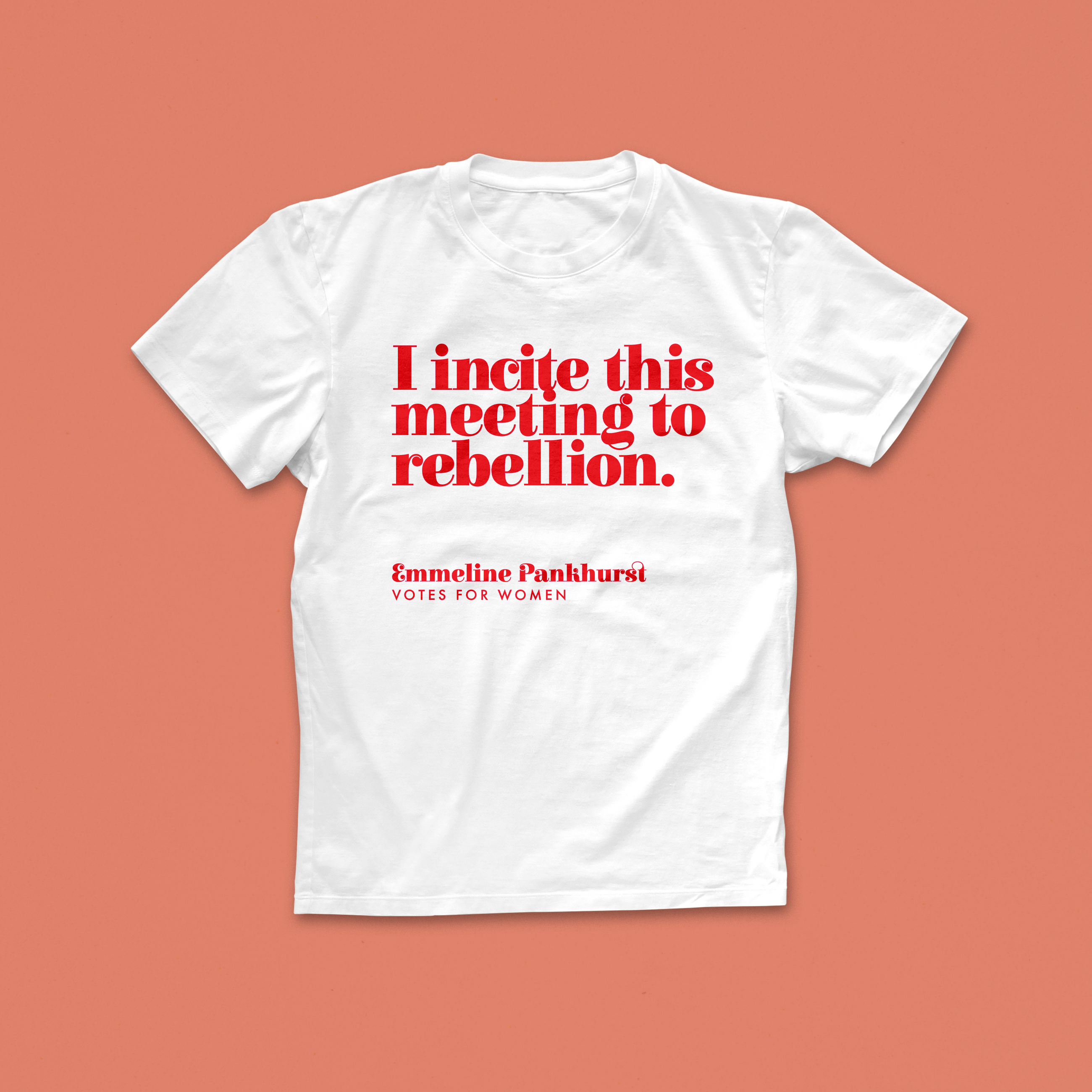 Feminist T Shirt ‘I Incite This Meeting To Rebellion’ in Red and White