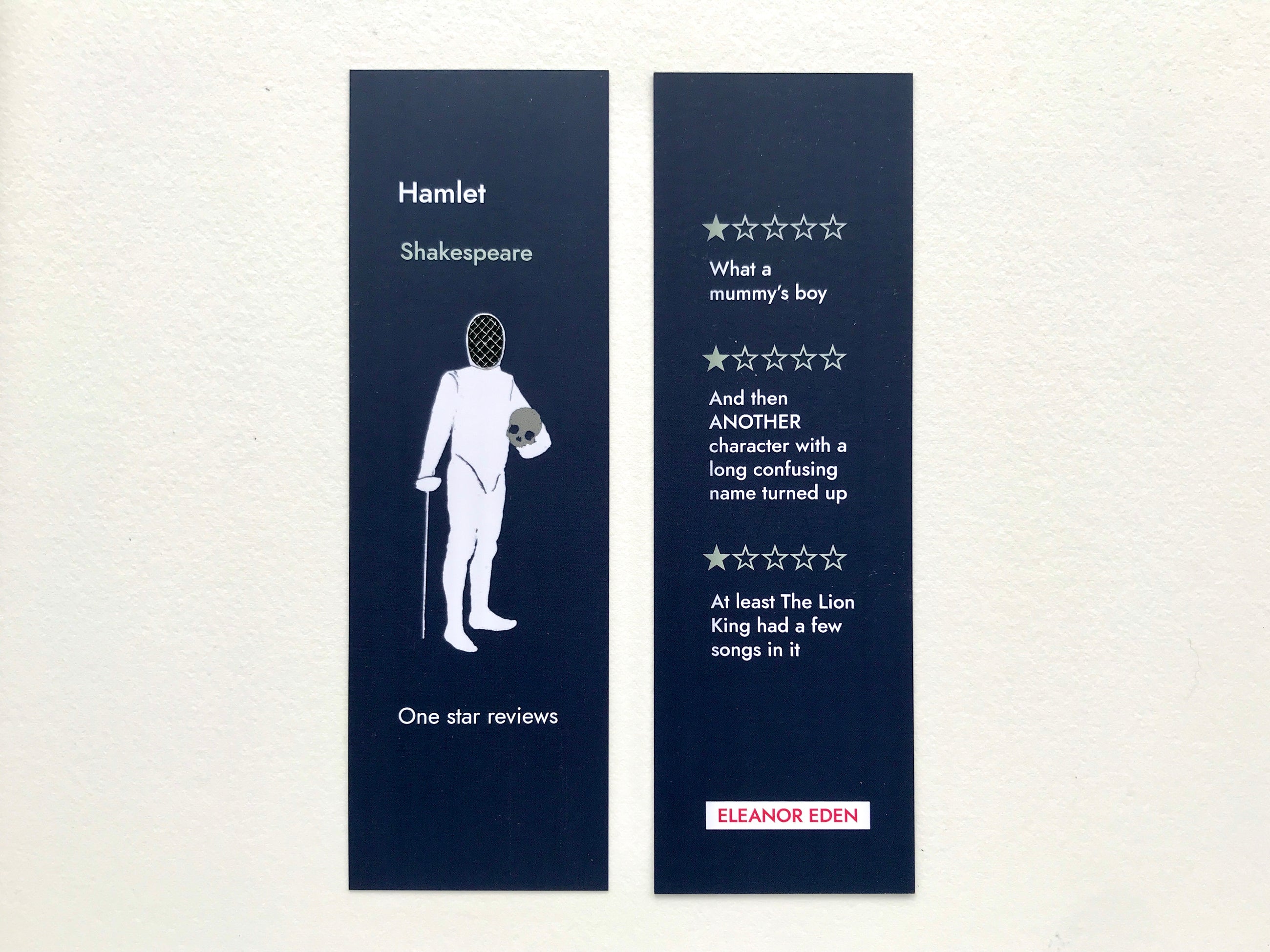 Funny Hamlet bookmark with one star review joke design