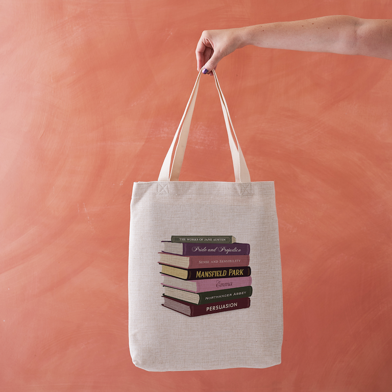 Jane Austen Book Stack Tote Bag – Literary Gift for Classic Book Lovers