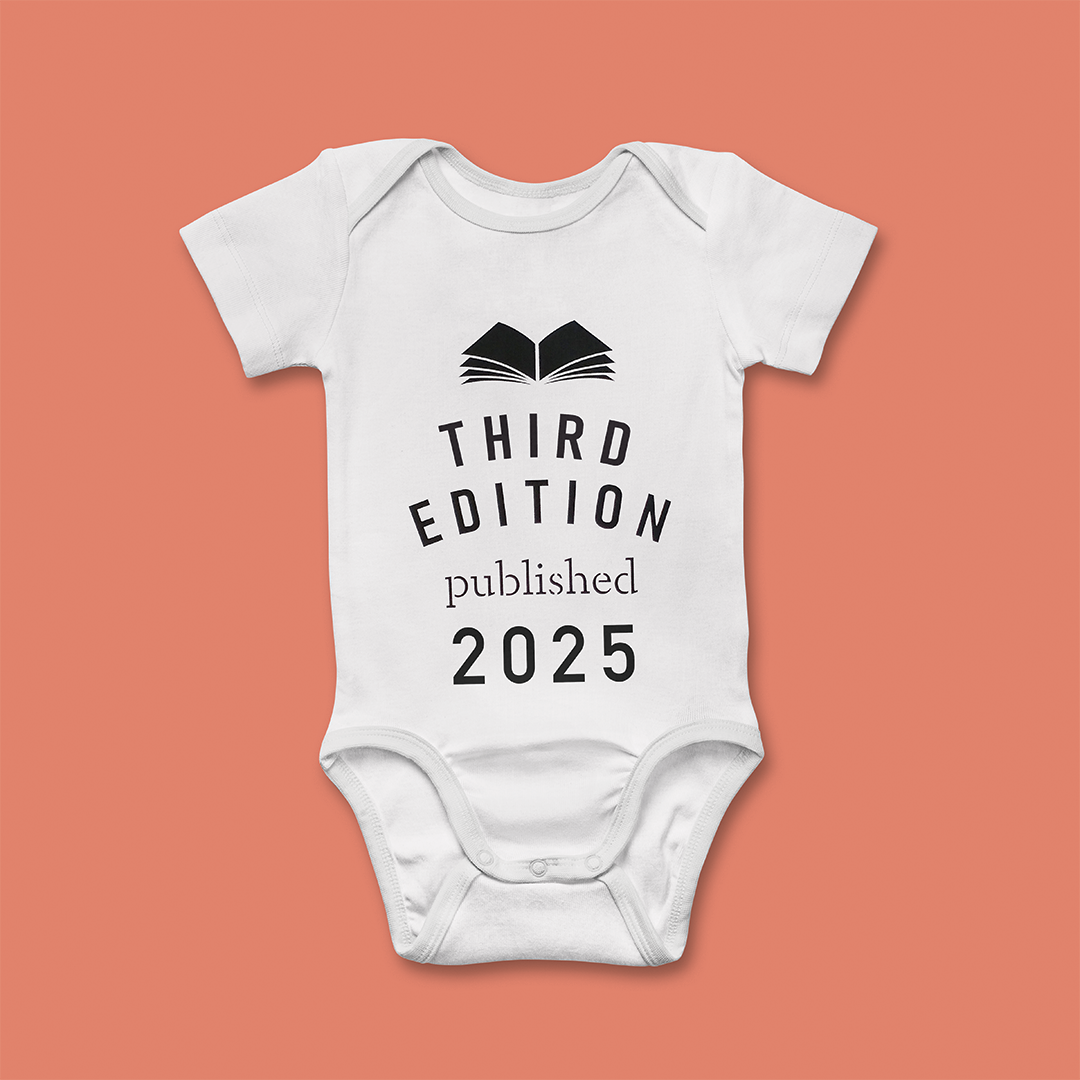 'Third Edition published 2025' Bookish Babygrow for literature loving new parents. Baby clothes for book lover, bookworm, reader and bibliophiles. Baby brother. Baby Sister. Third baby.