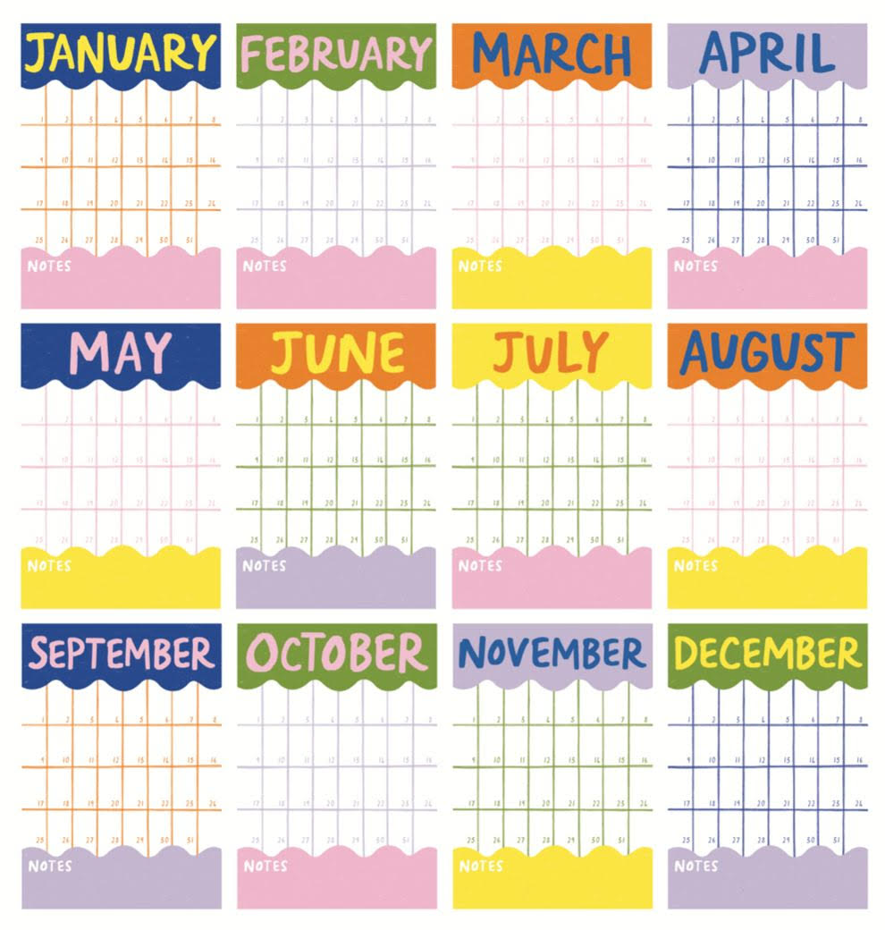 Colourful Perpetual Calendar Digital Download