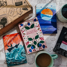 Three Bookishly classics – The Tempest, Far From the Madding Crowd, and The Waves – styled with a Bookishly box, coffee, and Perkulatte sachet as part of the rolling classic book subscription.