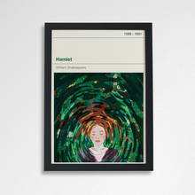 Ophelia art print from the Law & Moore x Bookishly collaboration, featuring a modern illustration of Ophelia surrounded by swirling colours.