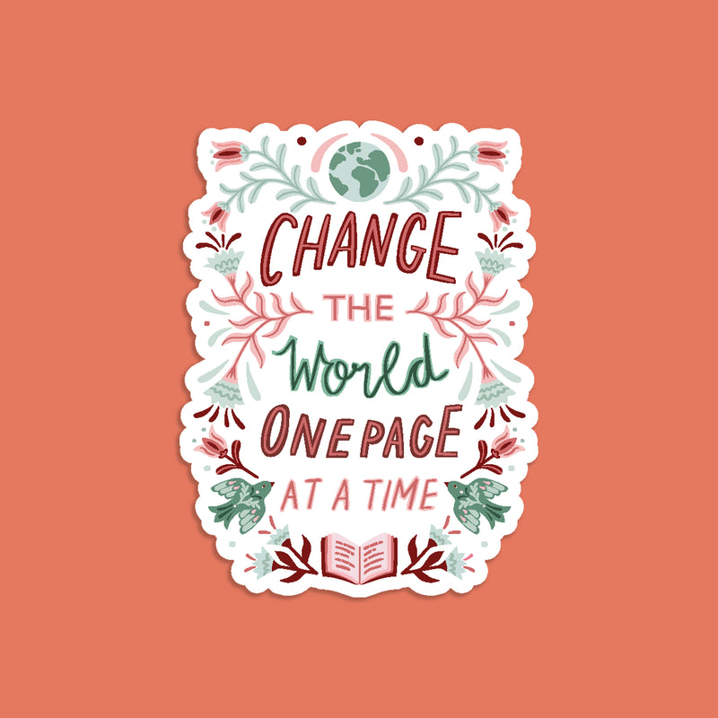 Change the World One Page at a Time Vinyl Sticker