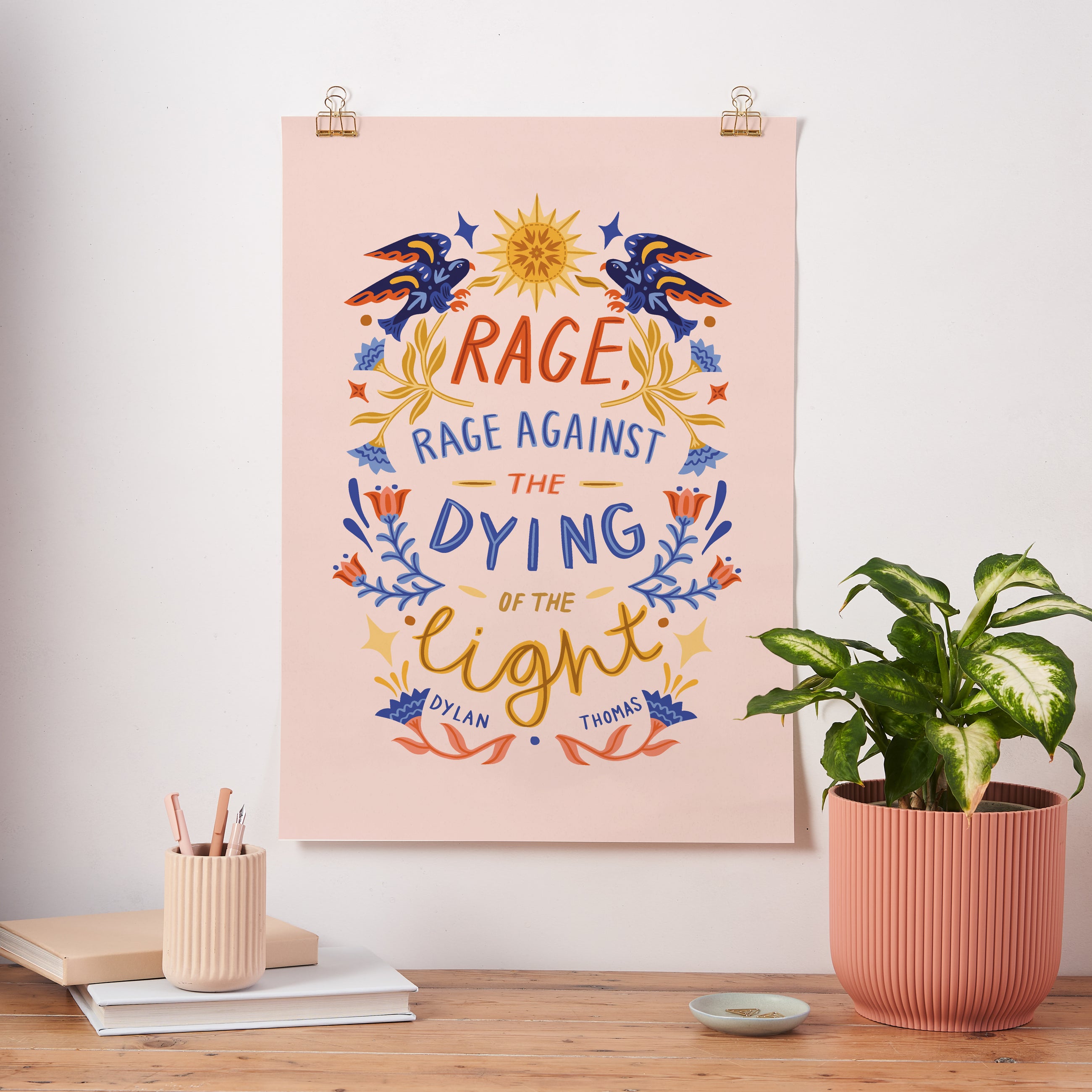 Rage Against the Dying of the Light Dylan Thomas Folk Art Poster