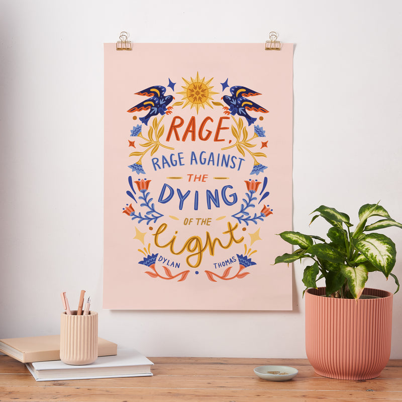 Rage Against the Dying of the Light Dylan Thomas Folk Art Poster