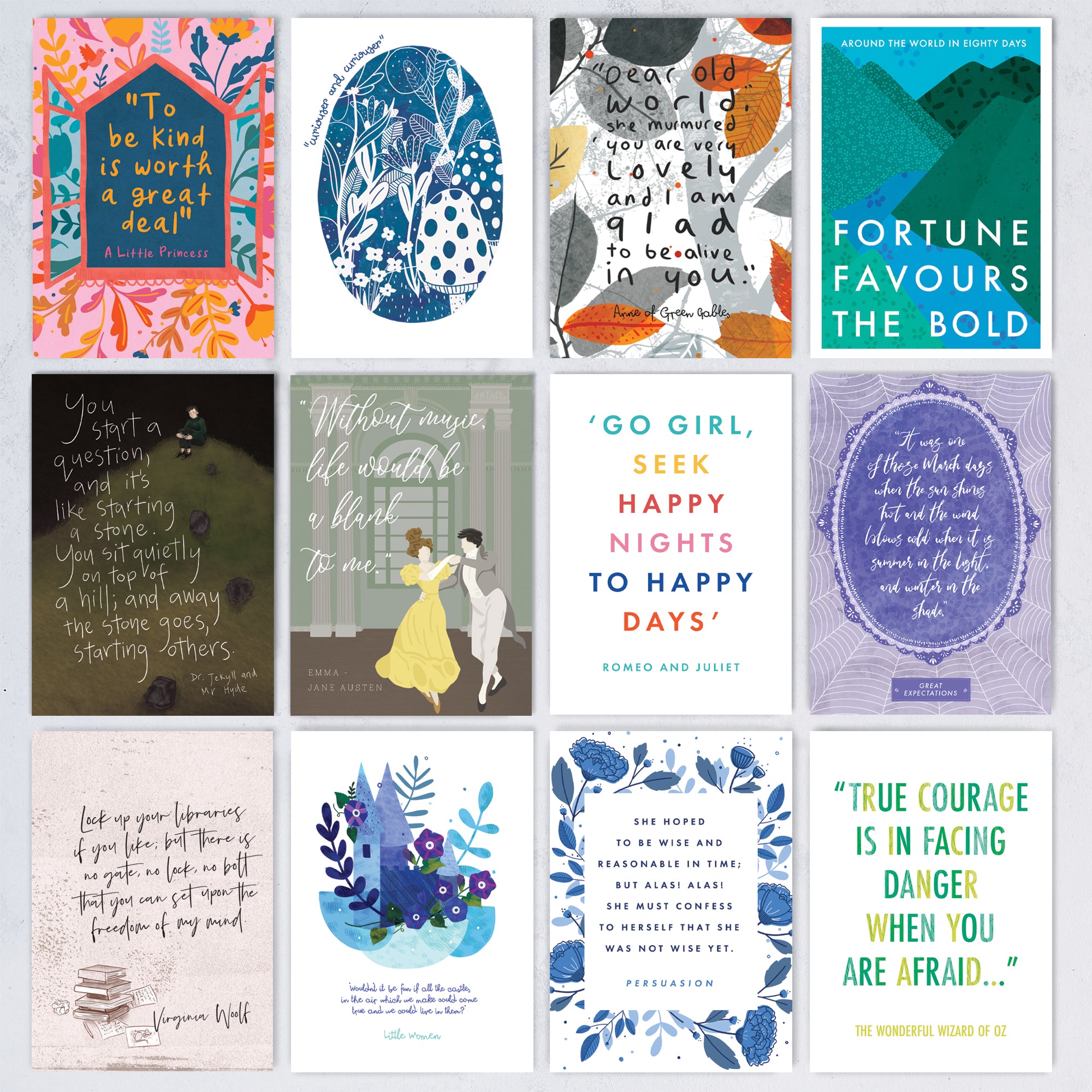Classic Book Quote Postcard Set - 12 Pack