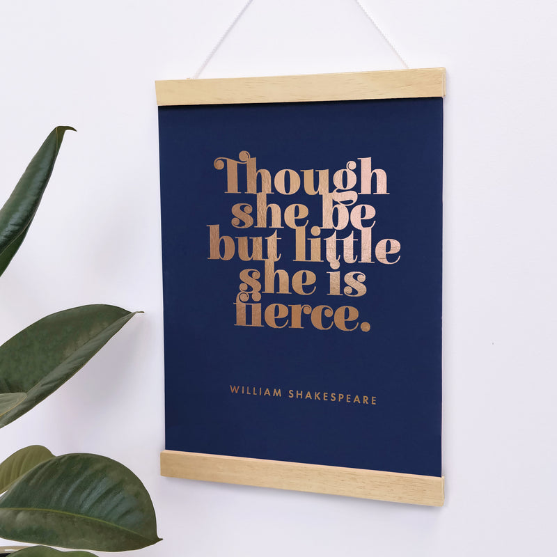 Girl’s Nursery “Though She Be But Little, She Is Fierce” Red Over Pink Art Poster