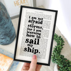 I am not afraid of storms for I am learning how to sail my ship. Positive and uplifting quote from Little Women by Louise May Alcott. Home decor for readers. Perfect for book lovers, bookworms, bibliophiles and readers.