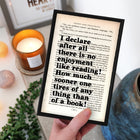 There is no enjoyment like reading. Pride and Prejudice Gift. Jane Austen lover.Home decor for readers. Perfect for book lovers, bookworms, bibliophiles and readers.