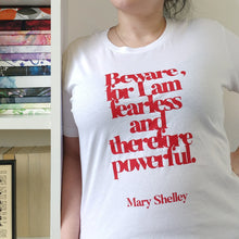 Feminist T Shirt ‘Beware; For I Am Fearless’ in Red and White