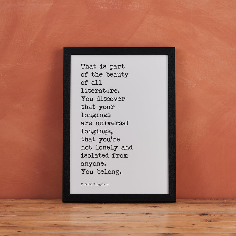 F Scott Fitzgerald Quotes "Beauty of all Literature" Typewriter Art