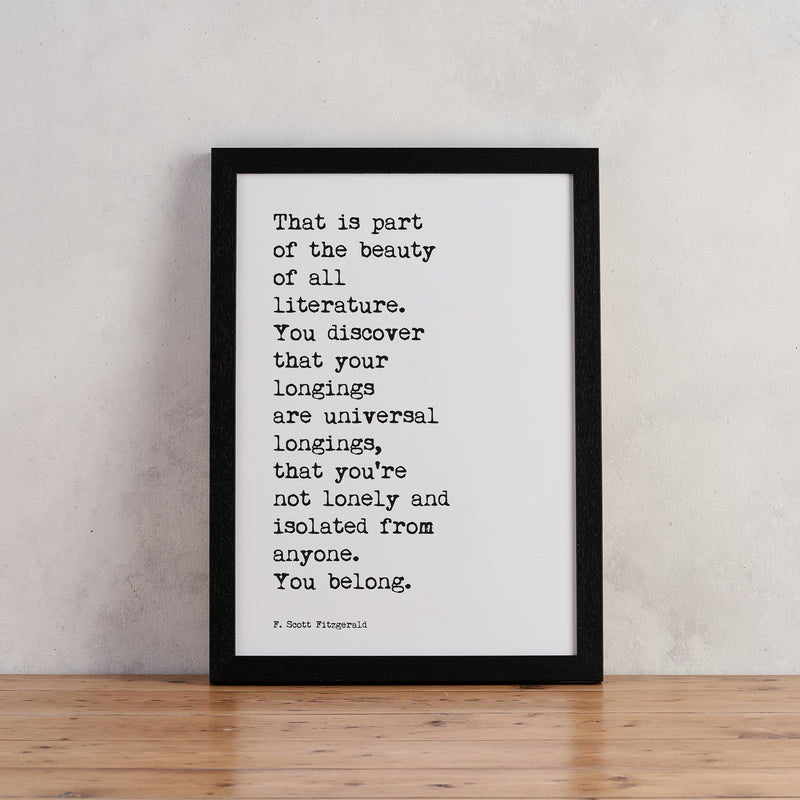F Scott Fitzgerald Quotes "Beauty of all Literature" Typewriter Art