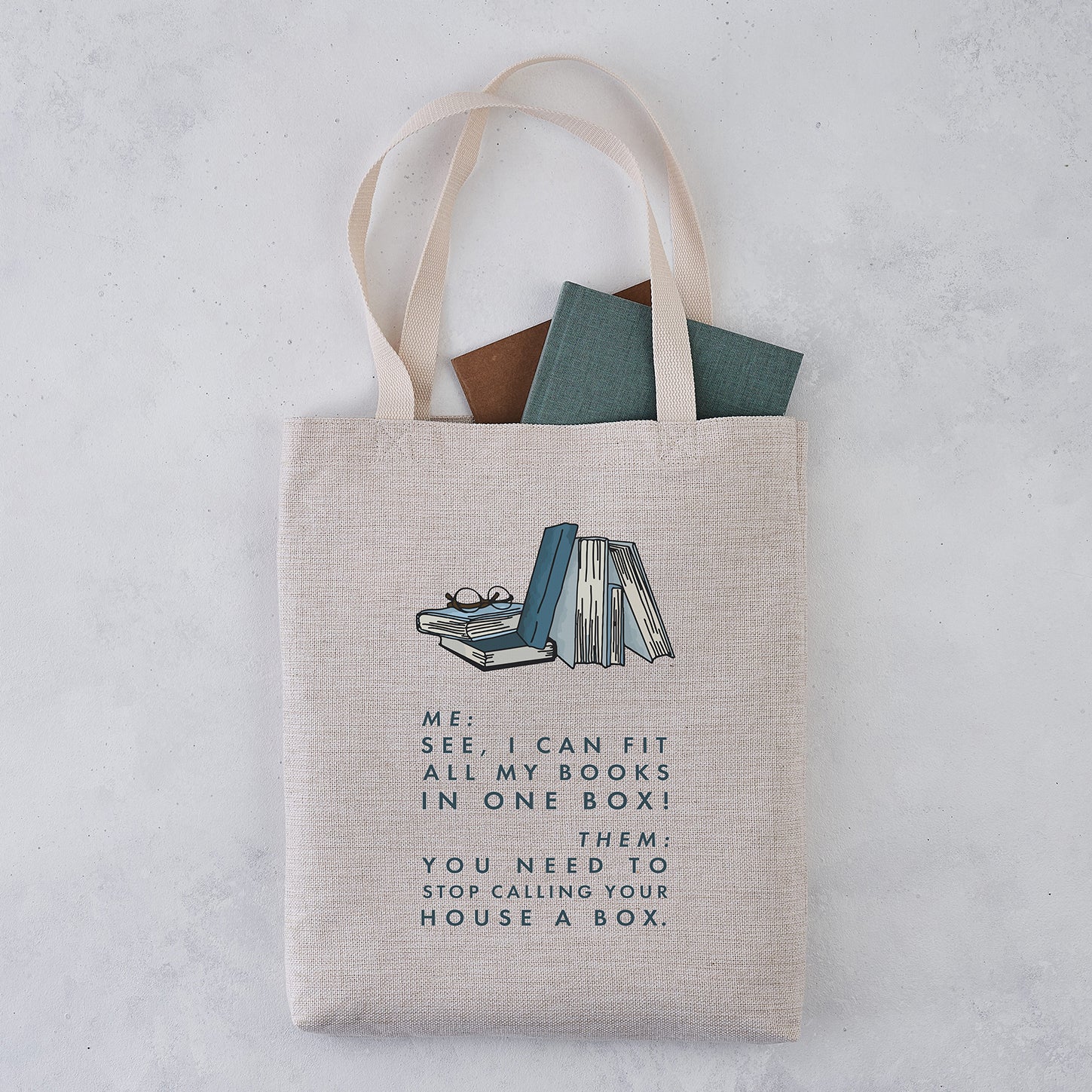 Funny book quote. Owning lots of books. Overflowing shelves. Bookishly tote bag. Inspired by Booktok and Bookstagram. The bookish era edit. Perfect for book lovers, bookworms, readers and bibliophiles.