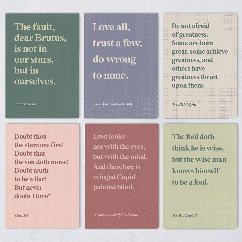 William Shakespeare Postcard Set - Beautiful Book Quote Postcards - Pack of Six