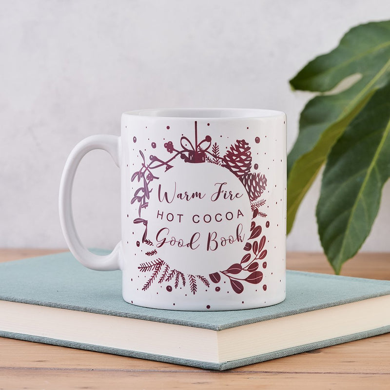 christmas eve mug warm fire hot cocoa good book mug gift